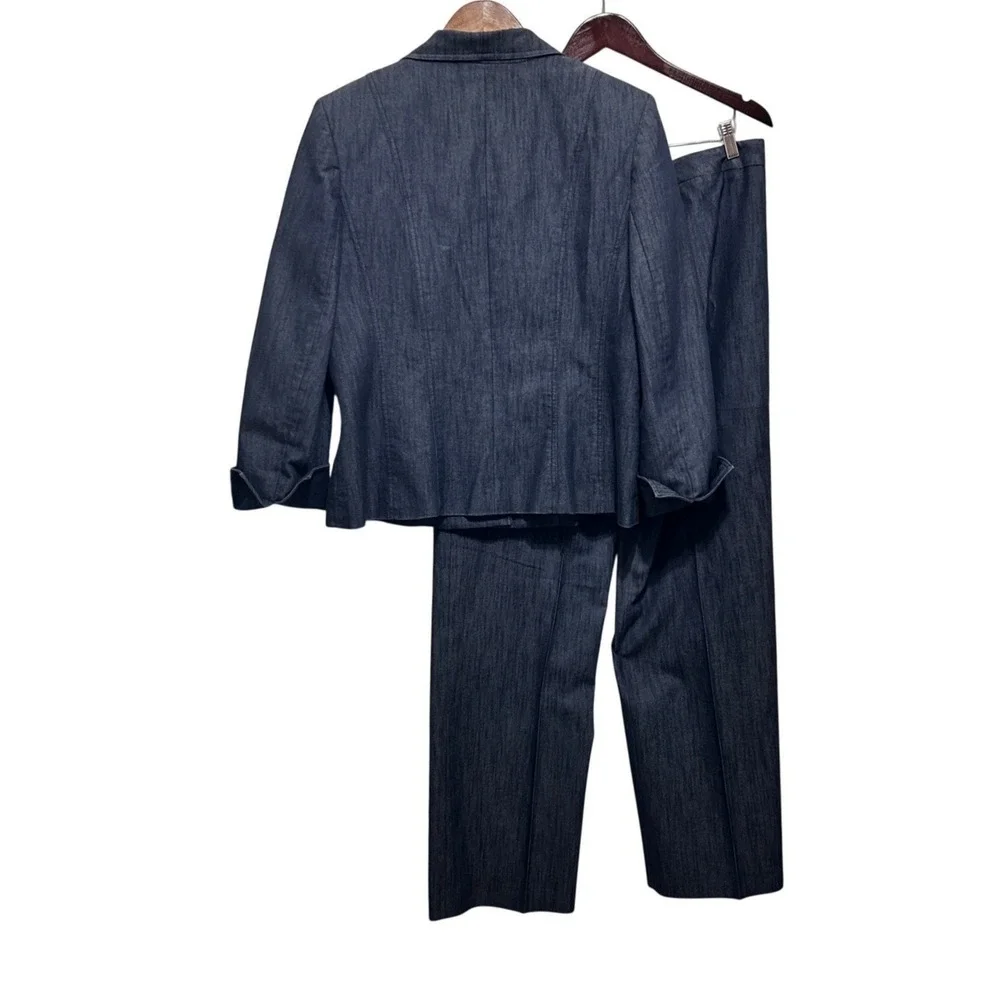 Evan Picone Women Denim Pant Suit 14 Blue Stretch Blazer Trousers Career Office - Picture 2 of 8